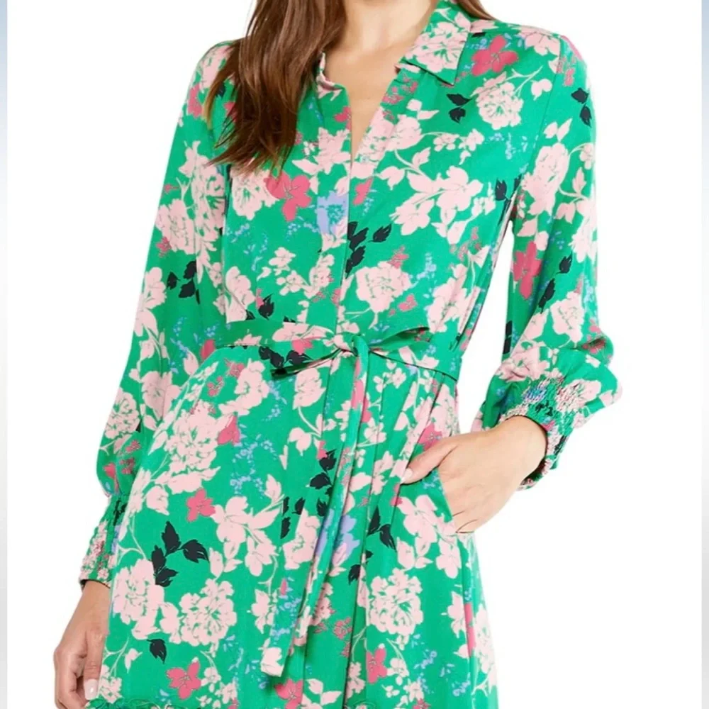 Like New Misa Los Angeles Esme Peony Green Long Sleeve Maxi Dress with Collar - Picture 5 of 9